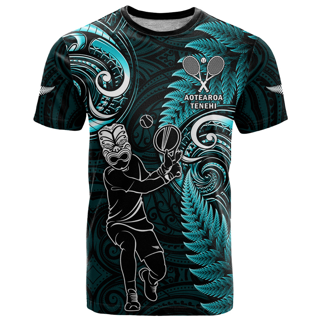 Custom New Zealand Tiki Tennis T Shirt 2024 Aotearoa Tenehi Maori Silver Fern - Turquoise LT14 Turquoise - Polynesian Pride