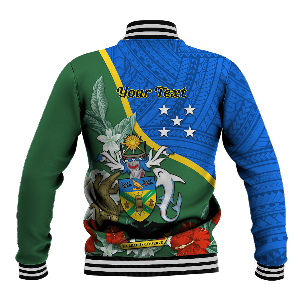 Personalised Halo Olaketa Solomon Islands Baseball Jacket Coat Of Arms With Tropical Flowers Flag Style LT14 - Polynesian Pride