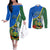 Personalised Halo Olaketa Solomon Islands Couples Matching Off The Shoulder Long Sleeve Dress and Long Sleeve Button Shirt Coat Of Arms With Tropical Flowers Flag Style LT14 Green - Polynesian Pride