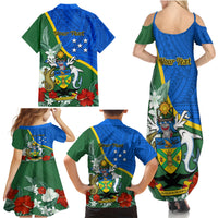 Personalised Halo Olaketa Solomon Islands Family Matching Summer Maxi Dress and Hawaiian Shirt Coat Of Arms With Tropical Flowers Flag Style LT14 - Polynesian Pride