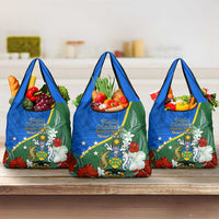 Personalised Halo Olaketa Solomon Islands Grocery Bag Coat Of Arms With Tropical Flowers