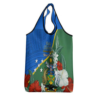 Personalised Halo Olaketa Solomon Islands Grocery Bag Coat Of Arms With Tropical Flowers