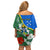 Personalised Halo Olaketa Solomon Islands Off Shoulder Short Dress Coat Of Arms With Tropical Flowers Flag Style LT14 - Polynesian Pride