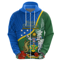 Personalised Halo Olaketa Solomon Islands Zip Hoodie Coat Of Arms With Tropical Flowers Flag Style LT14 - Polynesian Pride