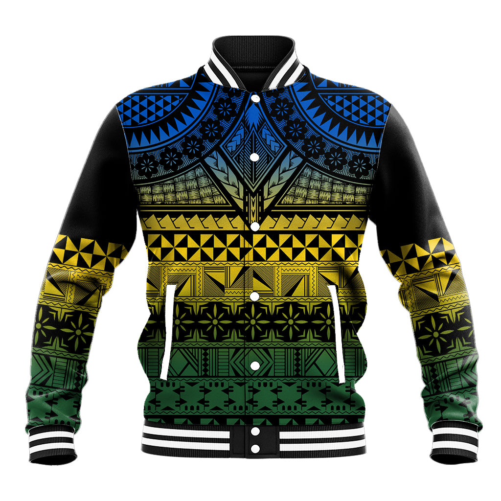 Halo Olaketa Solomon Islands Baseball Jacket Melanesian Tribal Pattern Gradient Version LT14 Unisex Black - Polynesian Pride