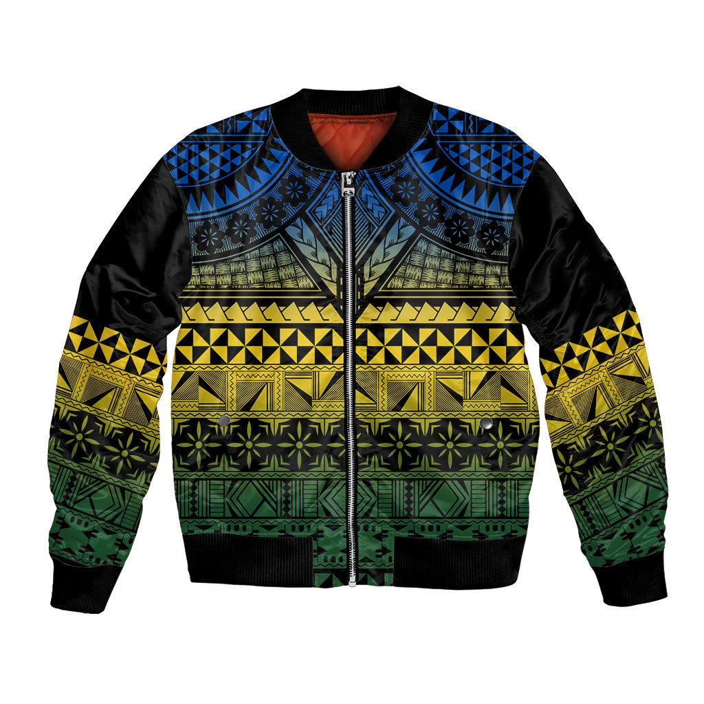 Halo Olaketa Solomon Islands Bomber Jacket Melanesian Tribal Pattern Gradient Version LT14 Unisex Black - Polynesian Pride