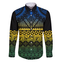 Halo Olaketa Solomon Islands Family Matching Long Sleeve Bodycon Dress and Hawaiian Shirt Melanesian Tribal Pattern Gradient Version LT14 Dad's Shirt - Long Sleeve Black - Polynesian Pride