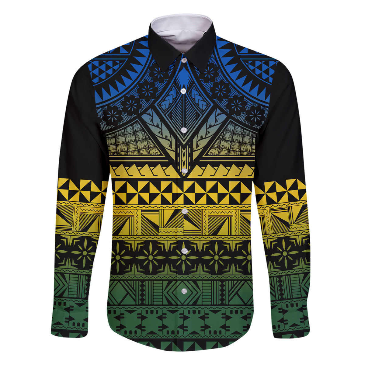 Halo Olaketa Solomon Islands Family Matching Short Sleeve Bodycon Dress and Hawaiian Shirt Melanesian Tribal Pattern Gradient Version LT14 Dad's Shirt - Long Sleeve Black - Polynesian Pride