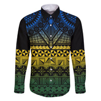 Halo Olaketa Solomon Islands Family Matching Tank Maxi Dress and Hawaiian Shirt Melanesian Tribal Pattern Gradient Version LT14 Dad's Shirt - Long Sleeve Black - Polynesian Pride