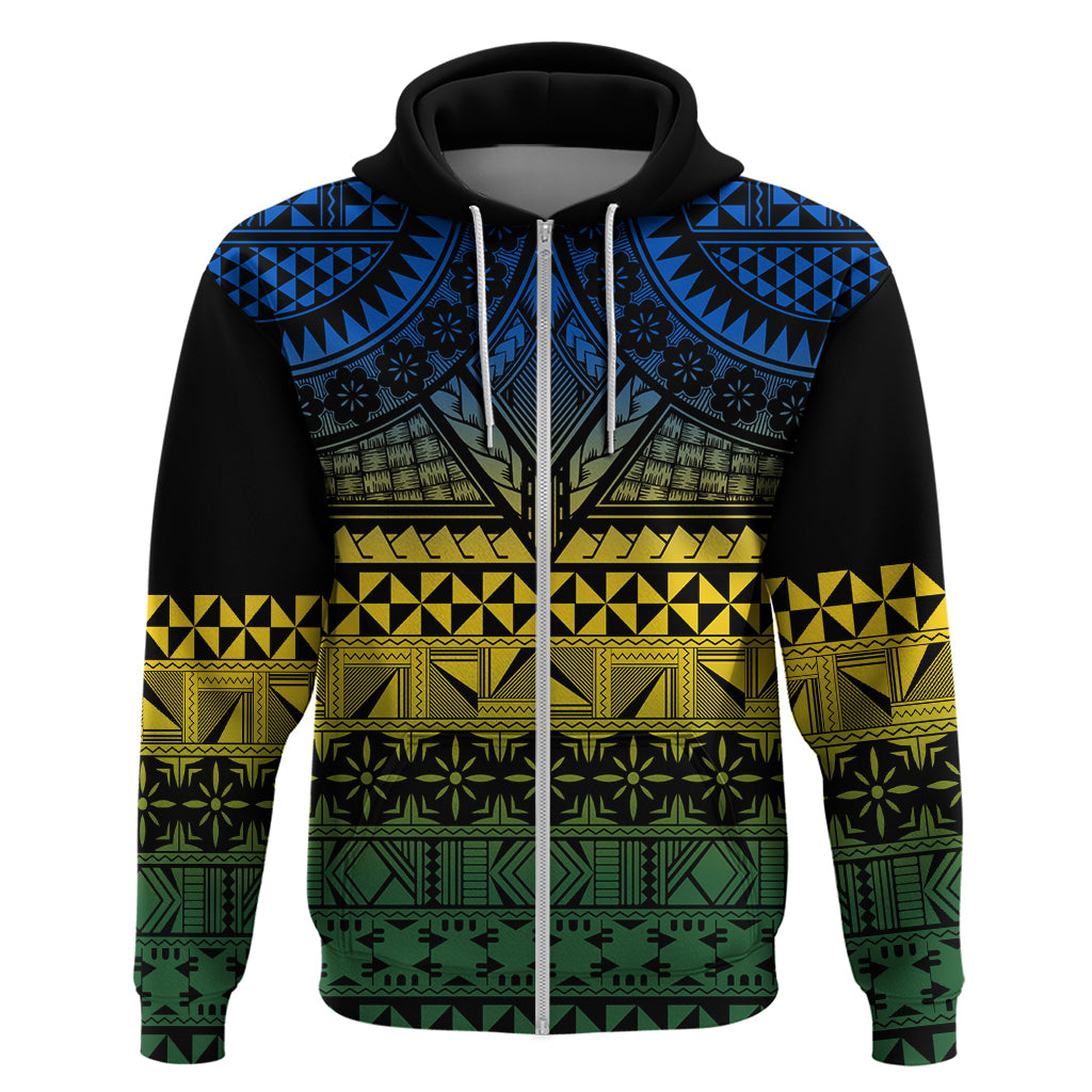 Halo Olaketa Solomon Islands Hoodie Melanesian Tribal Pattern Gradient Version LT14 Zip Hoodie Black - Polynesian Pride