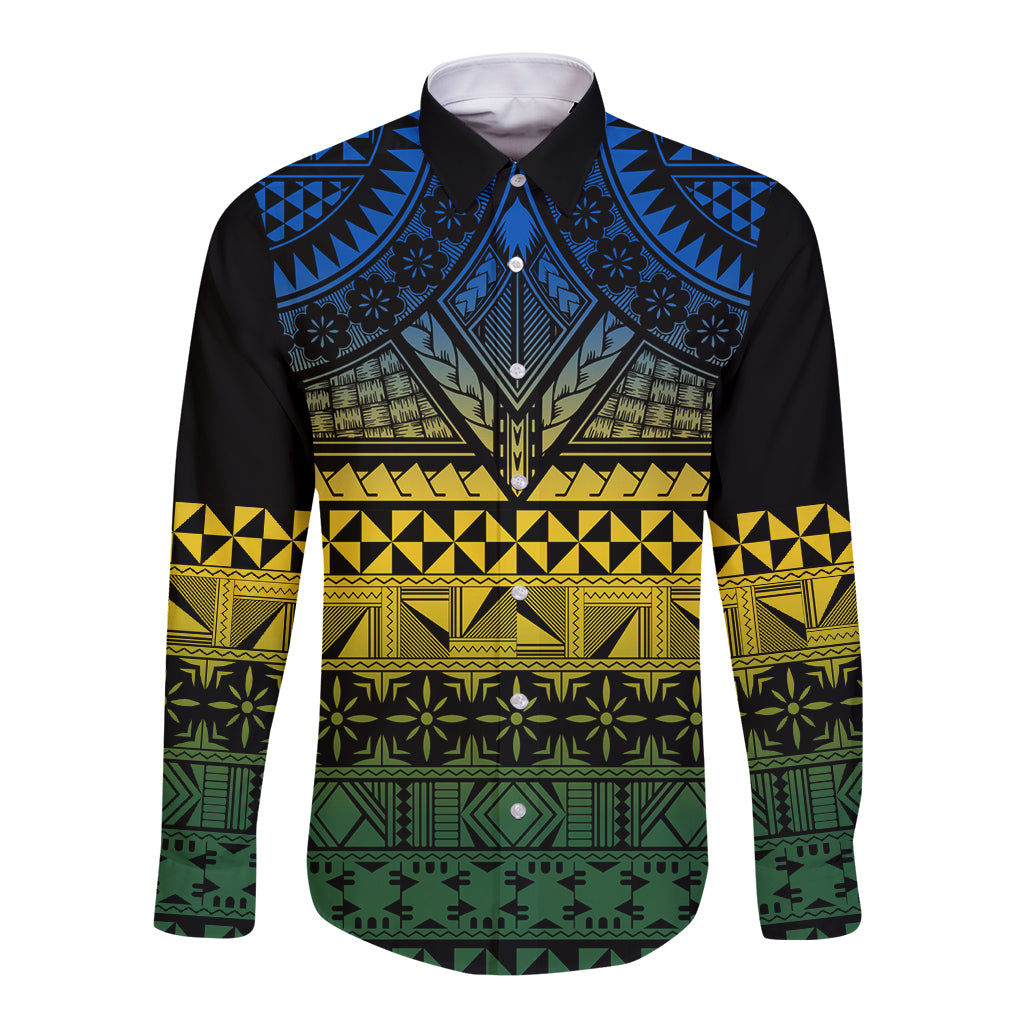 Halo Olaketa Solomon Islands Long Sleeve Button Shirt Melanesian Tribal Pattern Gradient Version LT14 Unisex Black - Polynesian Pride