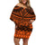 Halo Olaketa Solomon Islands Family Matching Off Shoulder Short Dress and Hawaiian Shirt Melanesian Tribal Pattern Orange Version LT14 Mom's Dress Orange - Polynesian Pride