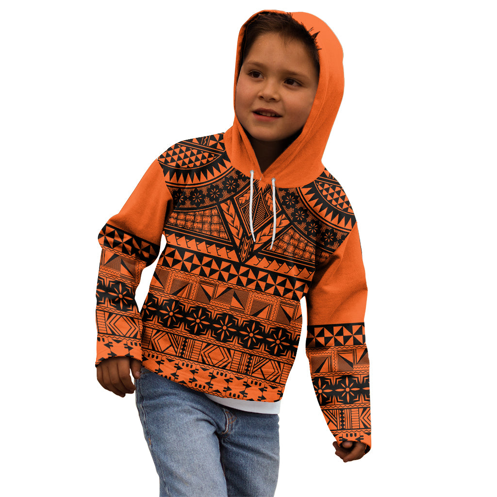 Halo Olaketa Solomon Islands Kid Hoodie Melanesian Tribal Pattern Orange Version LT14 - Polynesian Pride