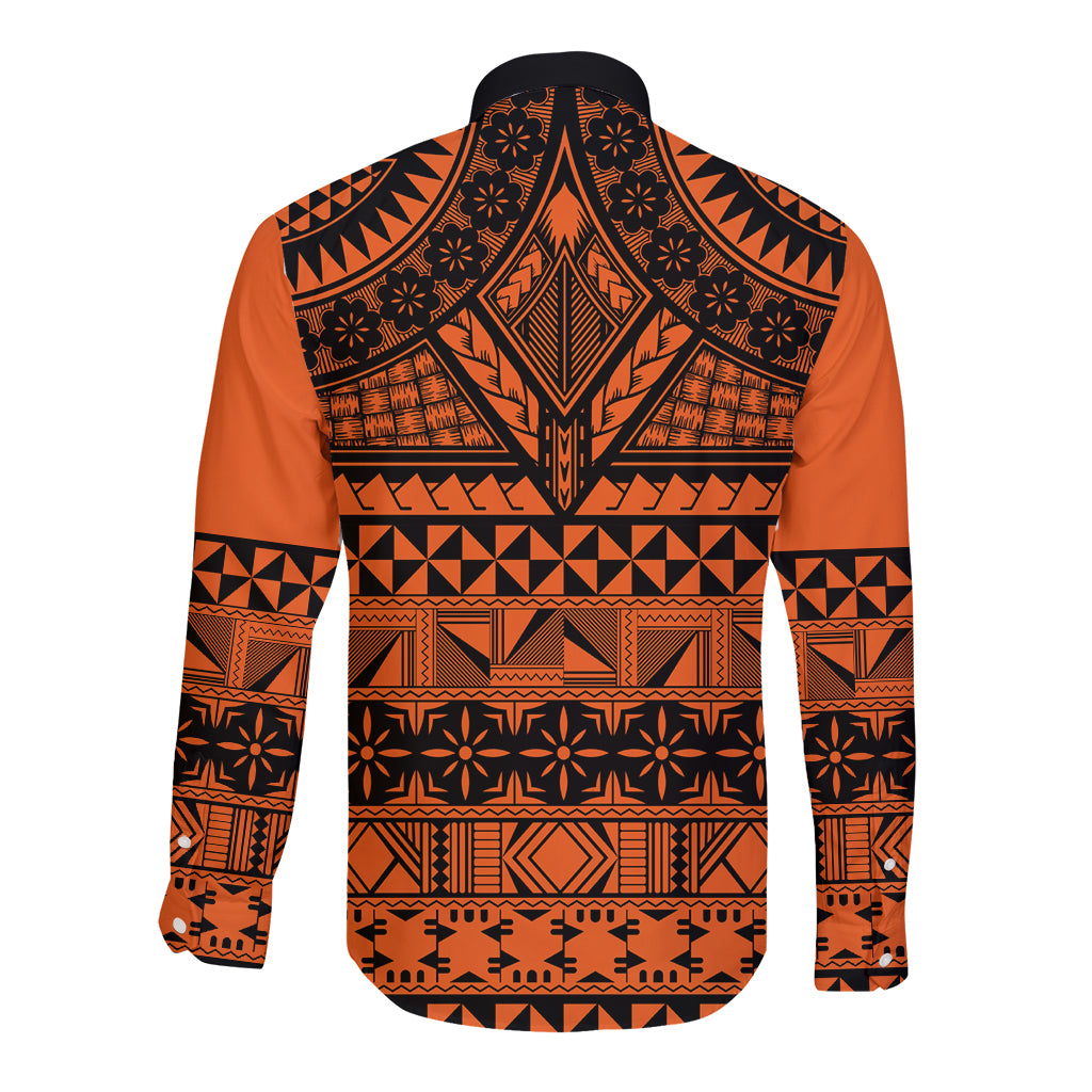 Halo Olaketa Solomon Islands Long Sleeve Button Shirt Melanesian Tribal Pattern Orange Version LT14 - Polynesian Pride