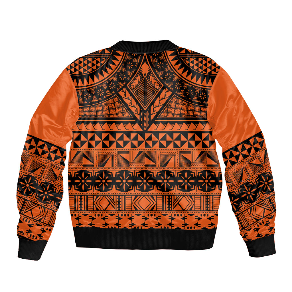 Halo Olaketa Solomon Islands Sleeve Zip Bomber Jacket Melanesian Tribal Pattern Orange Version LT14 - Polynesian Pride
