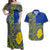 Fakaalofa Lahi Atu Niue Couples Matching Off Shoulder Maxi Dress and Hawaiian Shirt Niuean Map With Hiapo Pattern Blue Version LT14 Blue - Polynesian Pride