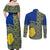 Fakaalofa Lahi Atu Niue Couples Matching Off Shoulder Maxi Dress and Long Sleeve Button Shirt Niuean Map With Hiapo Pattern Blue Version LT14 - Polynesian Pride