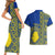 Fakaalofa Lahi Atu Niue Couples Matching Short Sleeve Bodycon Dress and Hawaiian Shirt Niuean Map With Hiapo Pattern Blue Version LT14 - Polynesian Pride