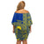 Fakaalofa Lahi Atu Niue Family Matching Off Shoulder Short Dress and Hawaiian Shirt Niuean Map With Hiapo Pattern Blue Version LT14 - Polynesian Pride