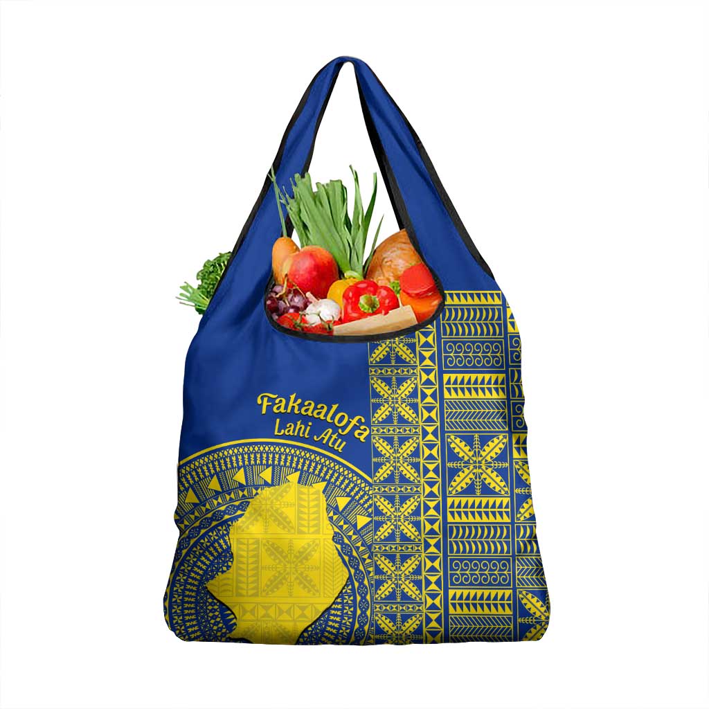 Fakaalofa Lahi Atu Niue Grocery Bag Niuean Map With Hiapo Pattern Blue Version LT14 1-pack One Size Blue - Polynesian Pride