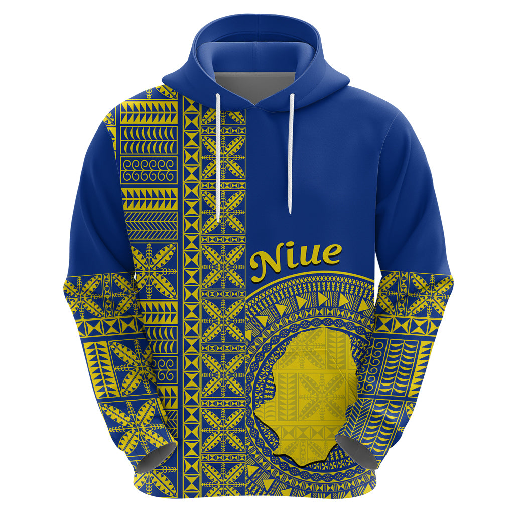 Fakaalofa Lahi Atu Niue Hoodie Niuean Map With Hiapo Pattern Blue Version LT14 - Polynesian Pride