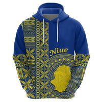 Fakaalofa Lahi Atu Niue Hoodie Niuean Map With Hiapo Pattern Blue Version LT14 - Polynesian Pride