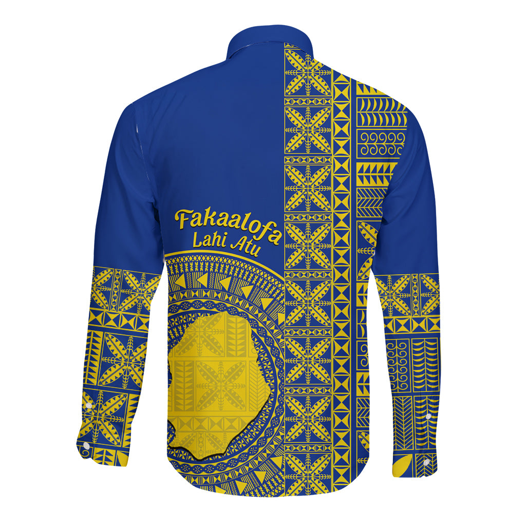 Fakaalofa Lahi Atu Niue Long Sleeve Button Shirt Niuean Map With Hiapo Pattern Blue Version LT14 - Polynesian Pride