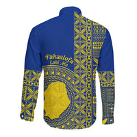 Fakaalofa Lahi Atu Niue Long Sleeve Button Shirt Niuean Map With Hiapo Pattern Blue Version LT14 - Polynesian Pride
