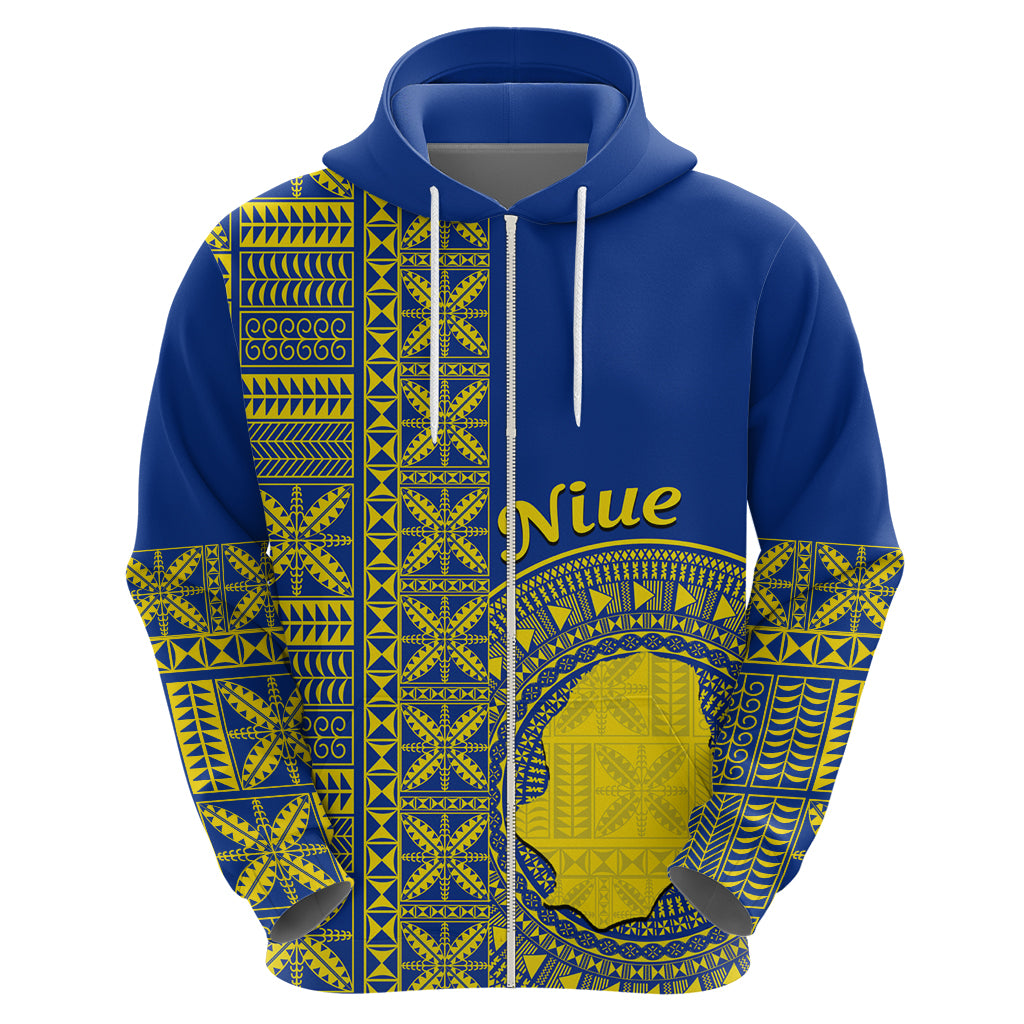 Fakaalofa Lahi Atu Niue Zip Hoodie Niuean Map With Hiapo Pattern Blue Version LT14 - Polynesian Pride