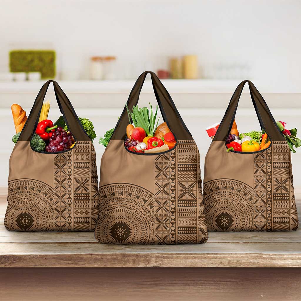 Fakaalofa Lahi Atu Niue Grocery Bag Vintage Hiapo Pattern Brown Version LT14 3-pack One Size Brown - Polynesian Pride