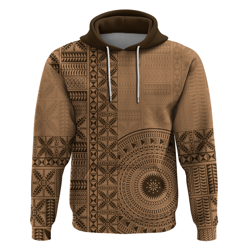 Fakaalofa Lahi Atu Niue Hoodie Vintage Hiapo Pattern Brown Version LT14 Pullover Hoodie Brown - Polynesian Pride