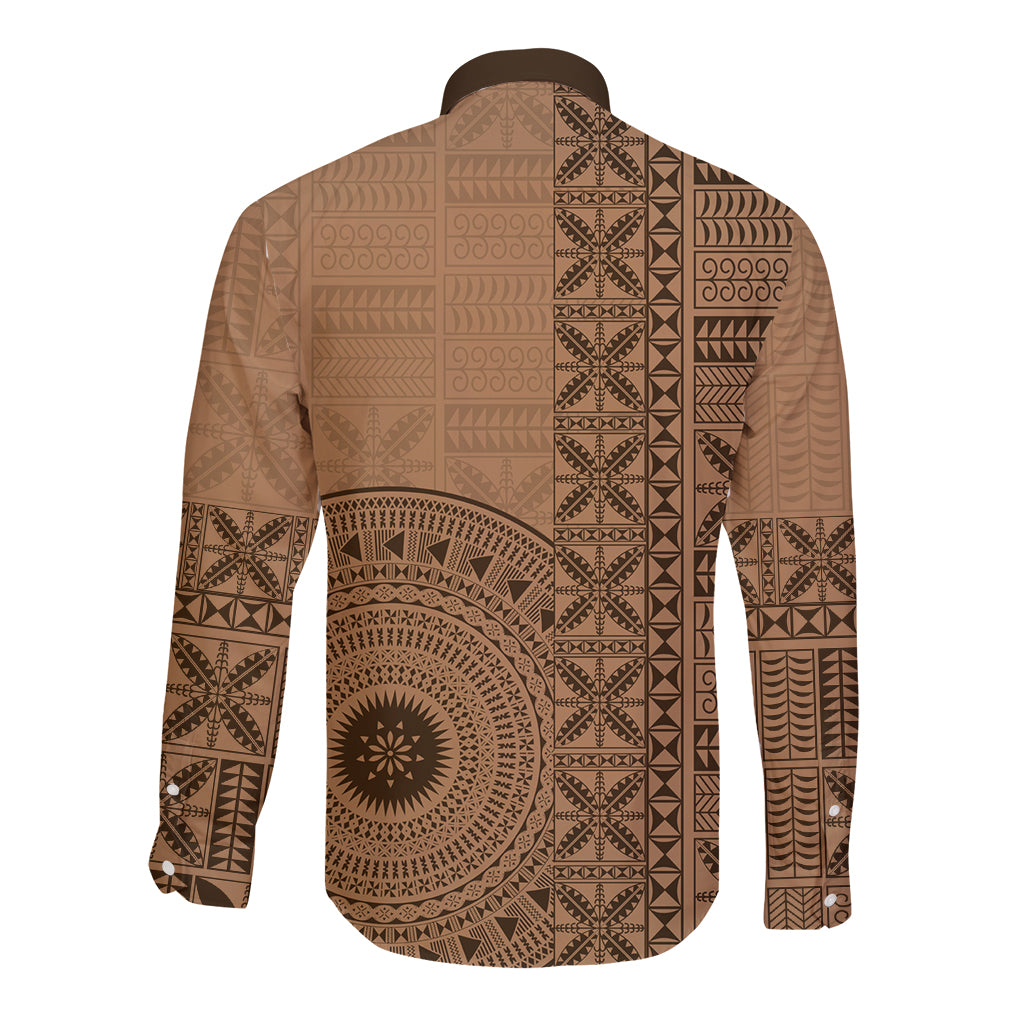 Fakaalofa Lahi Atu Niue Long Sleeve Button Shirt Vintage Hiapo Pattern Brown Version LT14 - Polynesian Pride