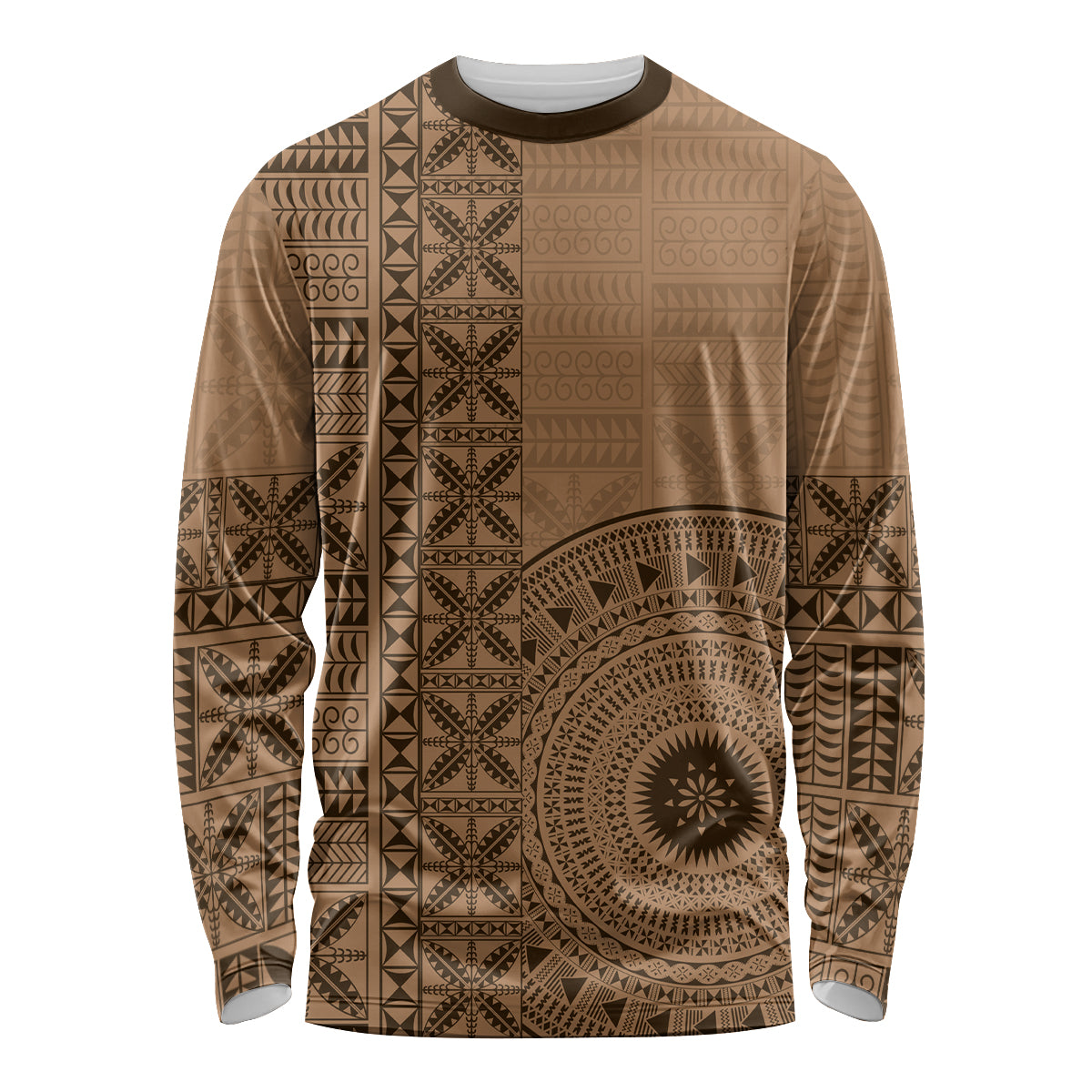 Fakaalofa Lahi Atu Niue Long Sleeve Shirt Vintage Hiapo Pattern Brown Version LT14 Unisex Brown - Polynesian Pride