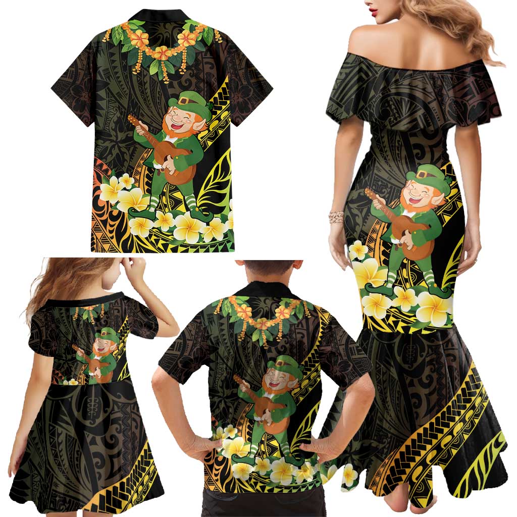 Hawaii Saint Patrick's Day Family Matching Mermaid Dress and Hawaiian Shirt Ukulele Leprechaun Hau'Oli Maoli Oe!