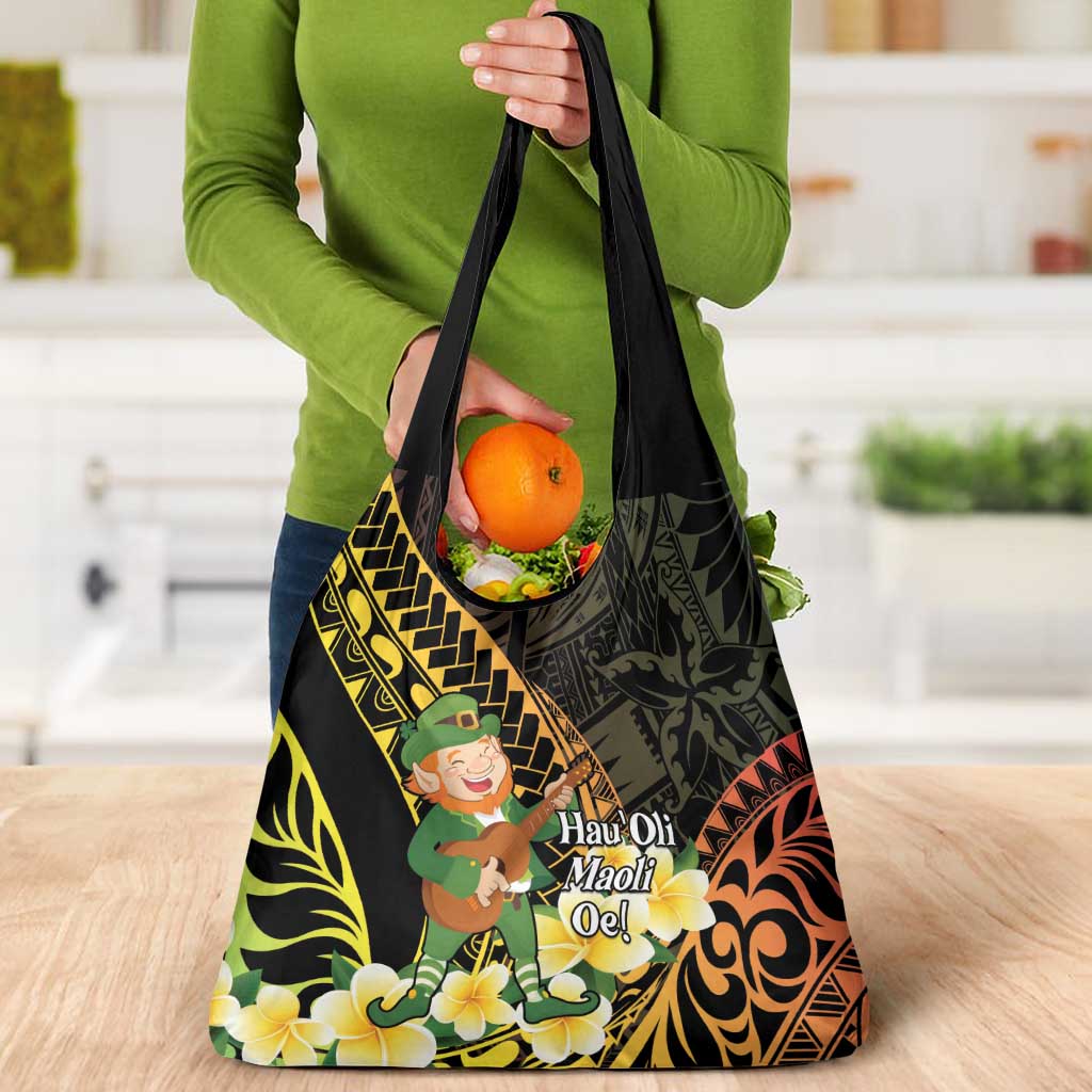 Hawaii Saint Patrick's Day Grocery Bag Ukulele Leprechaun Hau'Oli Maoli Oe!