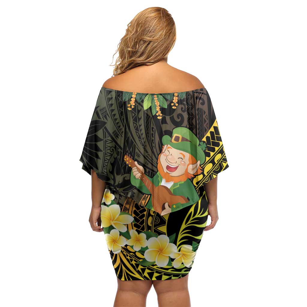 Hawaii Saint Patrick's Day Off Shoulder Short Dress Ukulele Leprechaun Hau'Oli Maoli Oe!