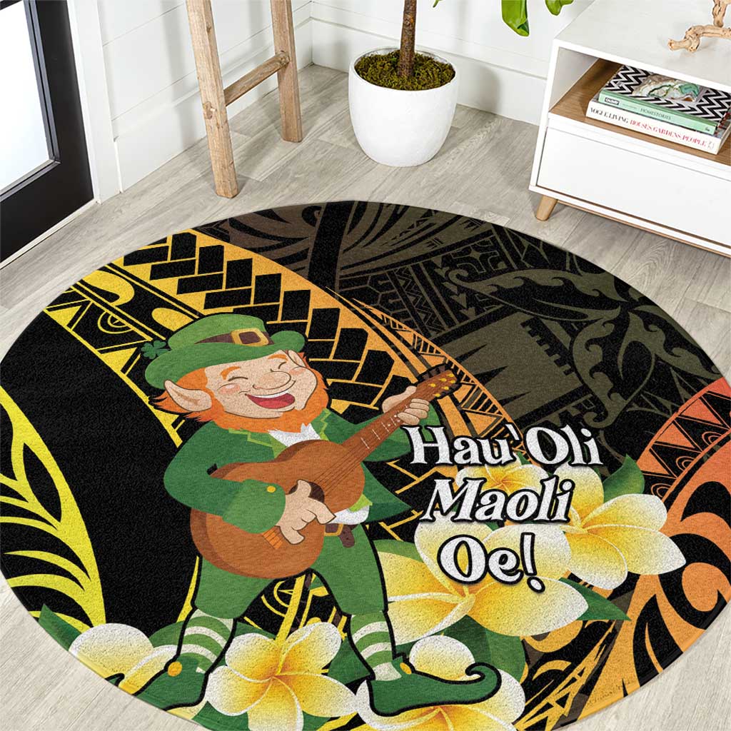 Hawaii Saint Patrick's Day Round Carpet Ukulele Leprechaun Hau'Oli Maoli Oe!