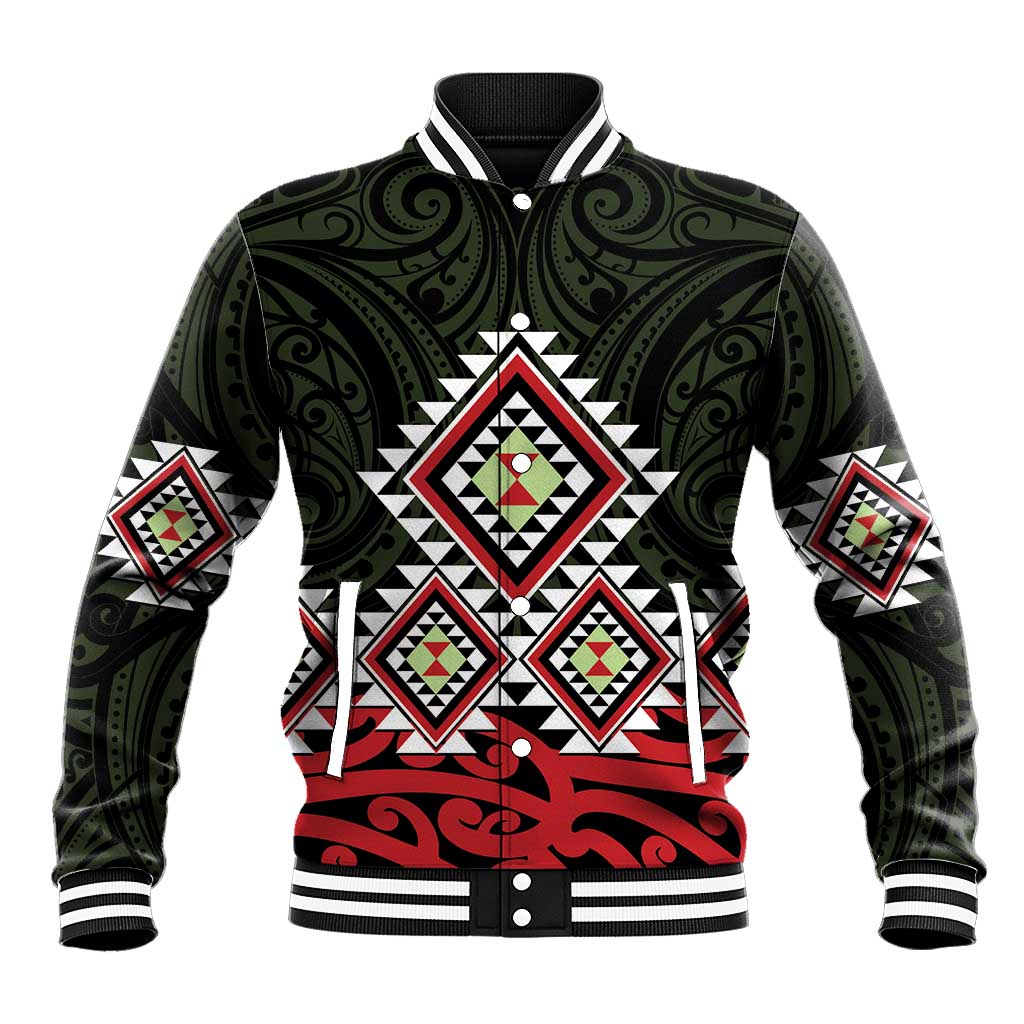 Kia Ora Aotearoa Baseball Jacket 2025 Pasifika Maori Taniko Motifs LT14 Unisex Black - Polynesian Pride
