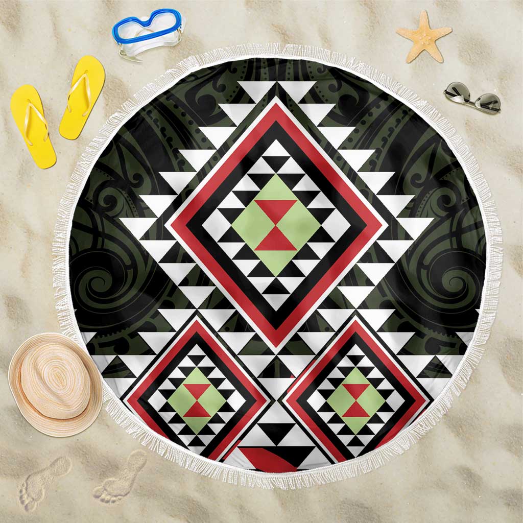 Kia Ora Aotearoa Beach Blanket 2025 Pasifika Maori Taniko Motifs LT14 One Size 150cm Black - Polynesian Pride