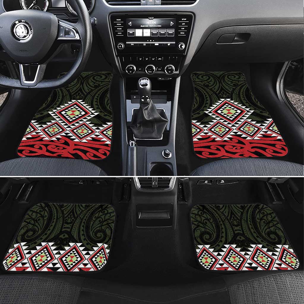 Kia Ora Aotearoa Car Mats 2025 Pasifika Maori Taniko Motifs LT14 Set 4pcs Black - Polynesian Pride