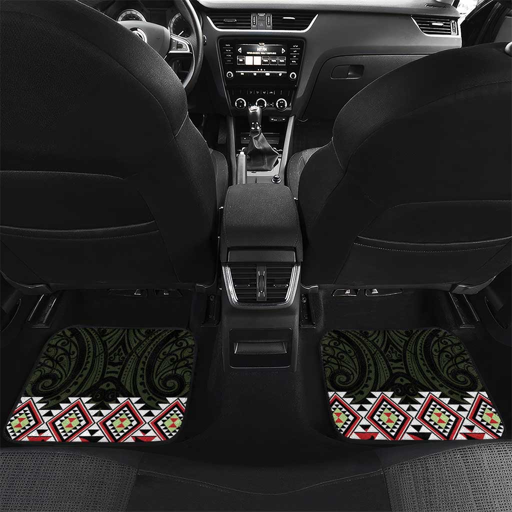 Kia Ora Aotearoa Car Mats 2025 Pasifika Maori Taniko Motifs LT14 Set 2pcs - Back Black - Polynesian Pride