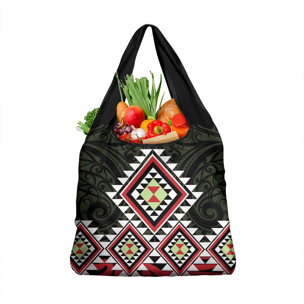 Kia Ora Aotearoa Grocery Bag 2025 Pasifika Maori Taniko Motifs LT14 1-pack One Size Black - Polynesian Pride