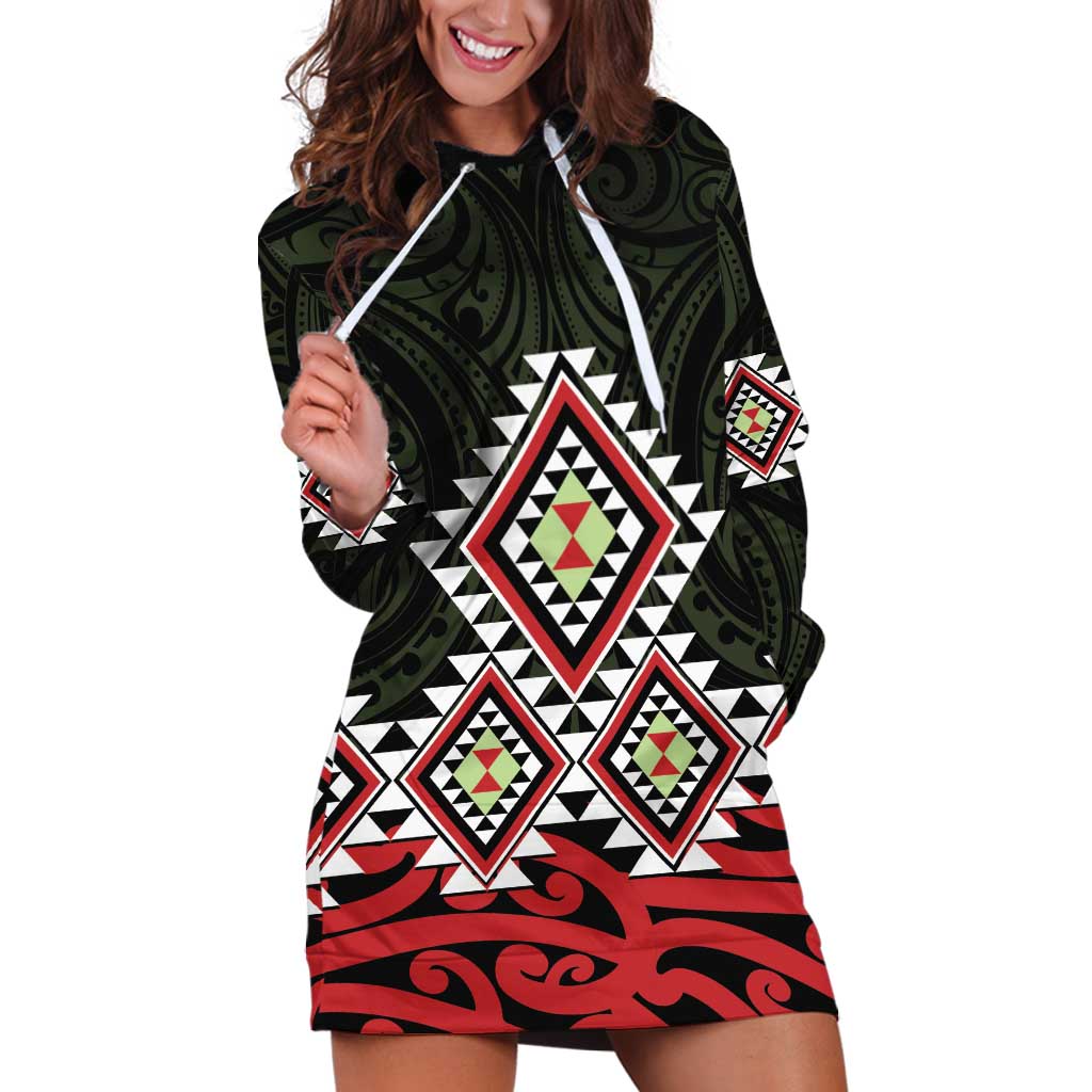 Kia Ora Aotearoa Hoodie Dress 2025 Pasifika Maori Taniko Motifs LT14 Black - Polynesian Pride