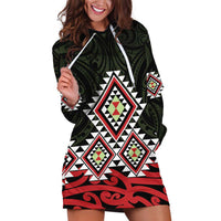 Kia Ora Aotearoa Hoodie Dress 2025 Pasifika Maori Taniko Motifs LT14 Black - Polynesian Pride