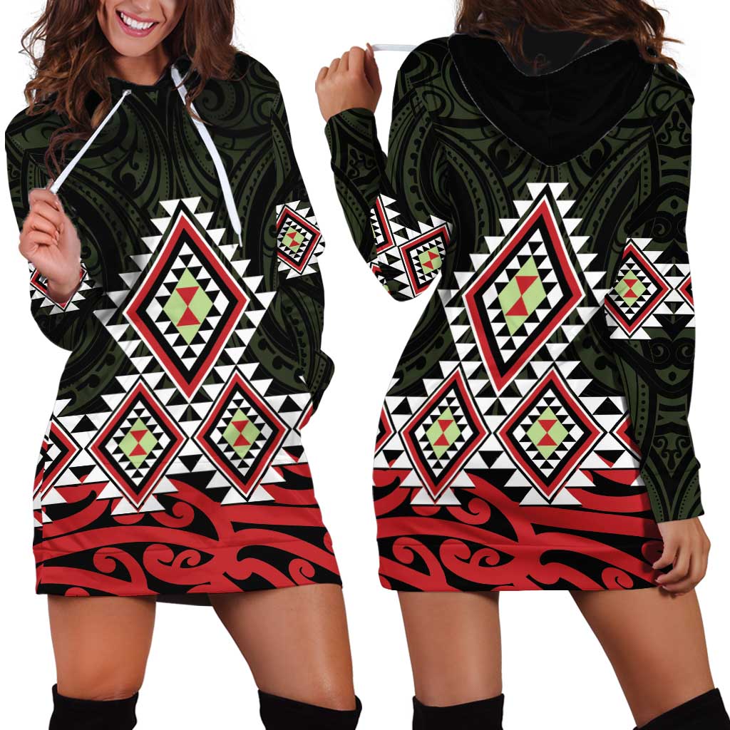 Kia Ora Aotearoa Hoodie Dress 2025 Pasifika Maori Taniko Motifs LT14 - Polynesian Pride