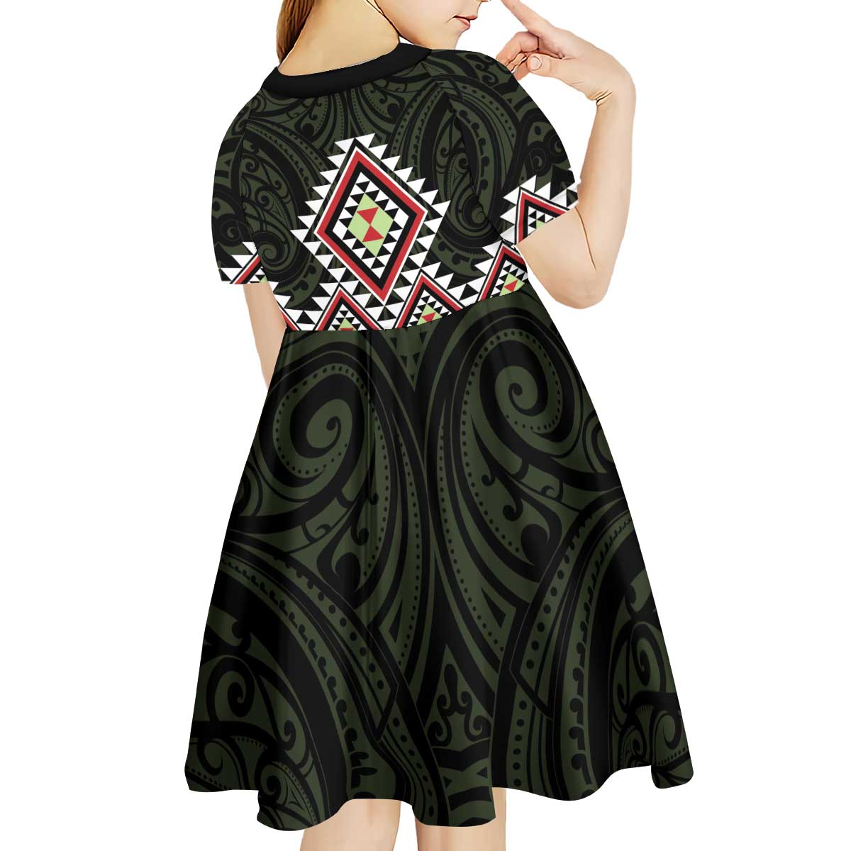 Kia Ora Aotearoa Kid Short Sleeve Dress 2025 Pasifika Maori Taniko Motifs
