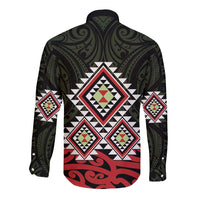 Kia Ora Aotearoa Long Sleeve Button Shirt 2025 Pasifika Maori Taniko Motifs LT14 - Polynesian Pride
