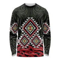 Kia Ora Aotearoa Long Sleeve Shirt 2025 Pasifika Maori Taniko Motifs LT14 Unisex Black - Polynesian Pride