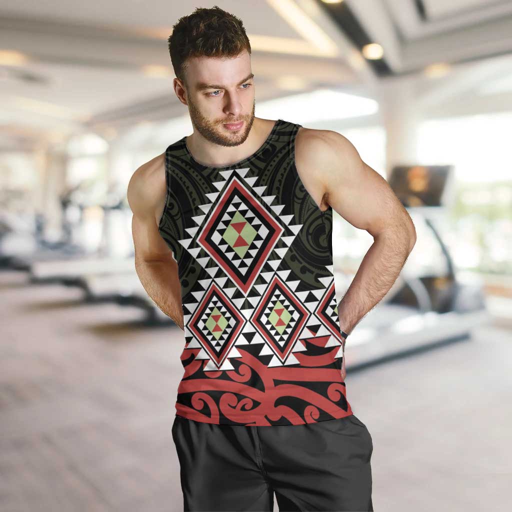 Kia Ora Aotearoa Men Tank Top 2025 Pasifika Maori Taniko Motifs LT14 Black - Polynesian Pride