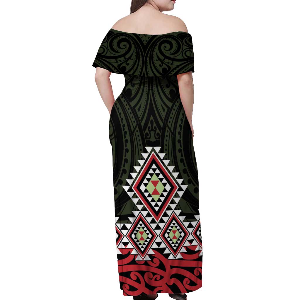 Kia Ora Aotearoa Off Shoulder Maxi Dress 2025 Pasifika Maori Taniko Motifs LT14 - Polynesian Pride